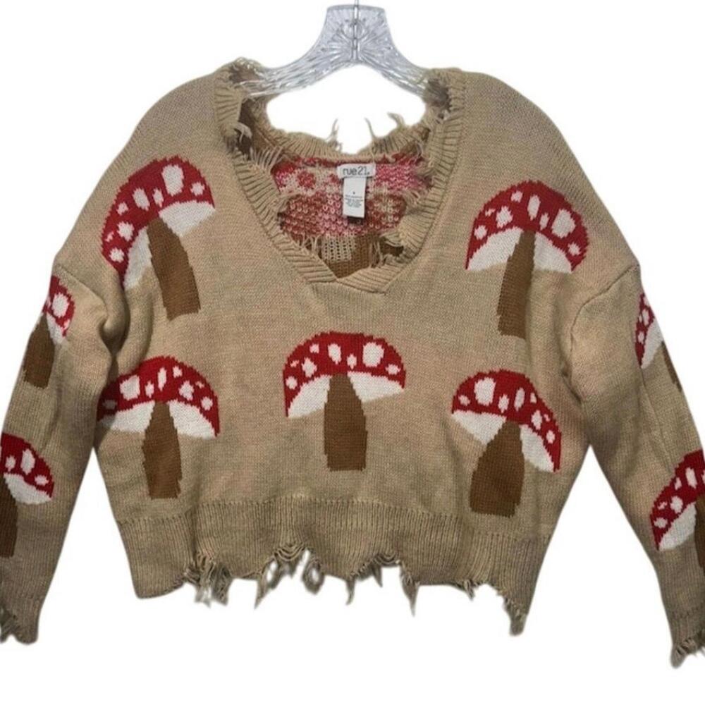 Rue 21 Women's Small Distressed Mushroom Sweater